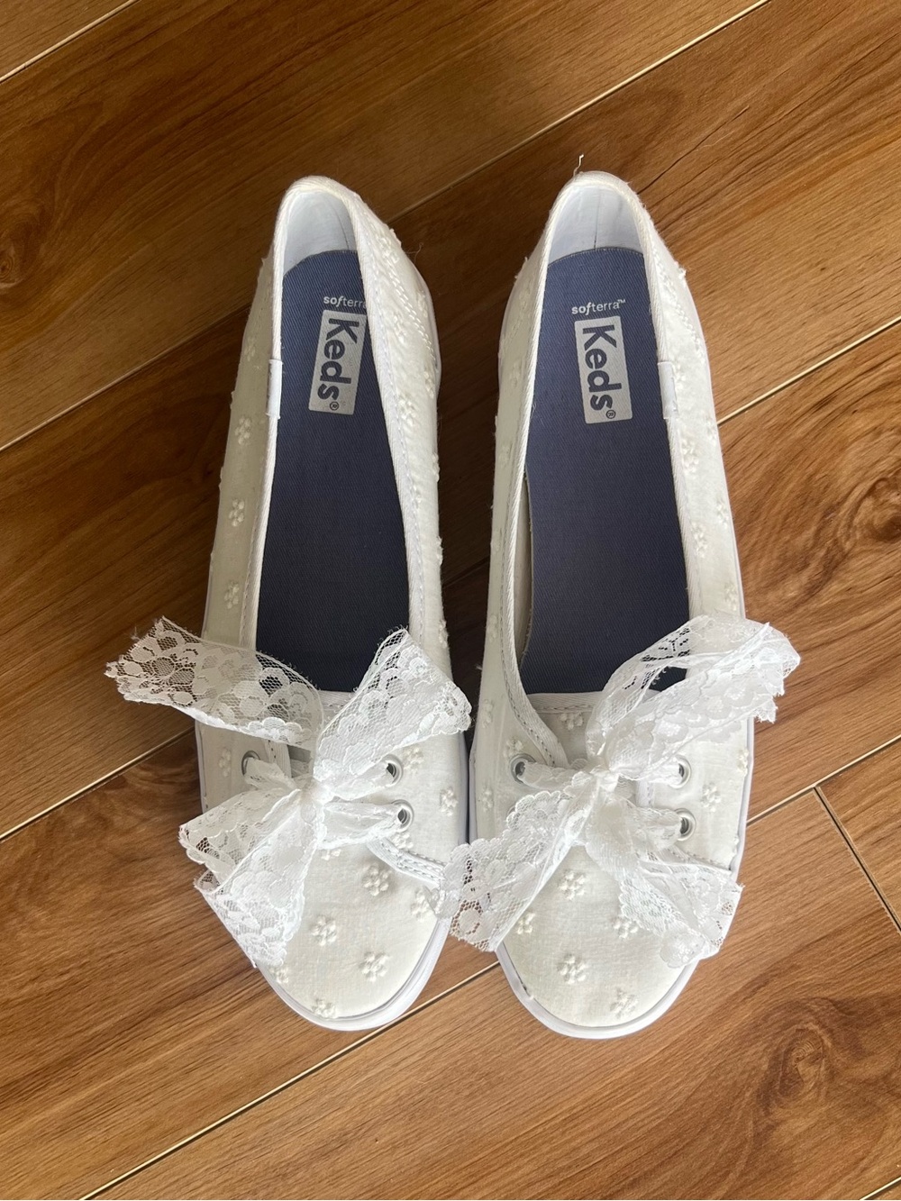 Keds White Eyelet and Lace Bow  slip-in ballerina sneakers